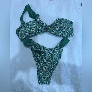 Blackbough green one shoulder bikini